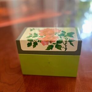 Vintage Recipe Box Metal Box from Ohio Art Co Green Pink Rose Recipes